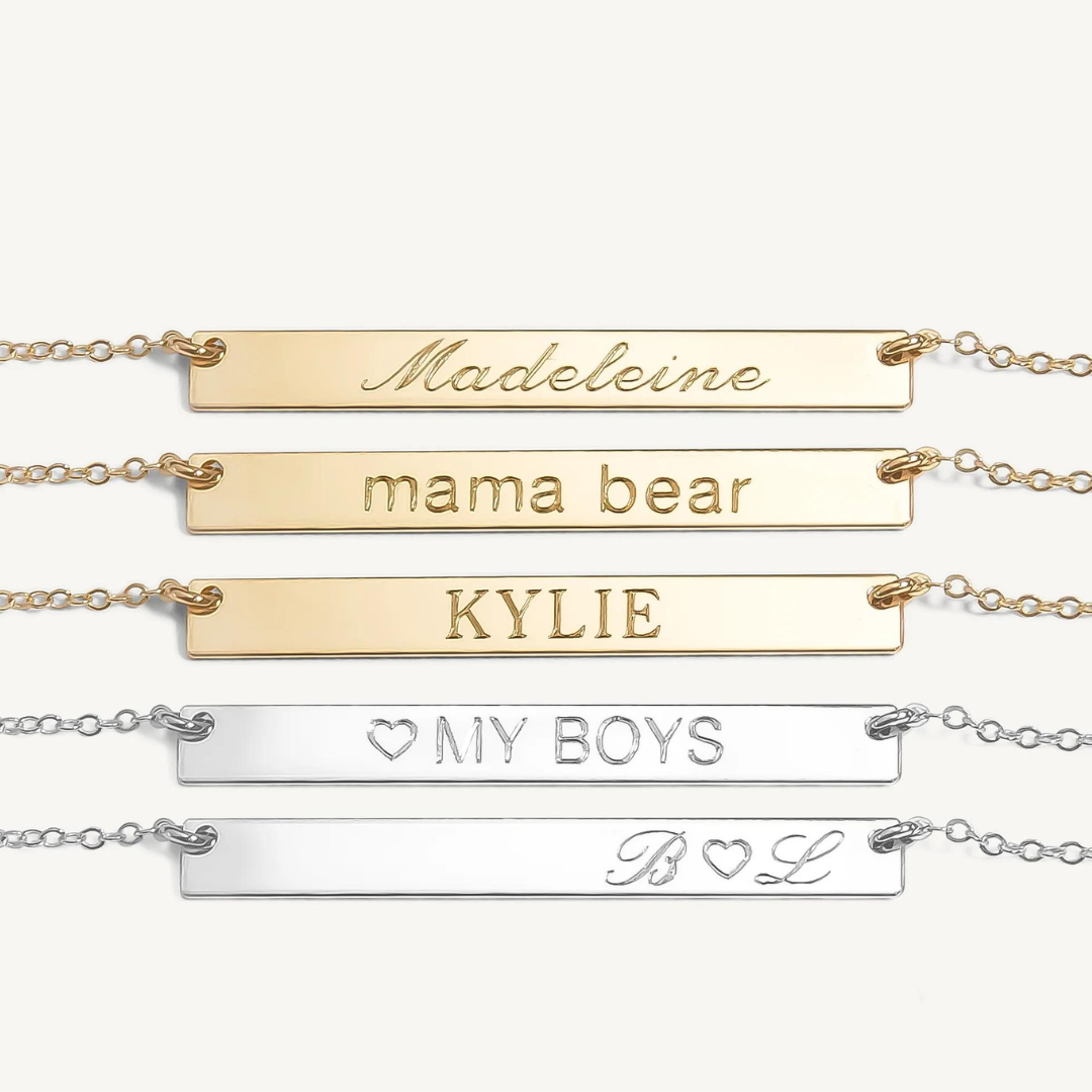 Bar Engraved Horizontal Name Necklace
