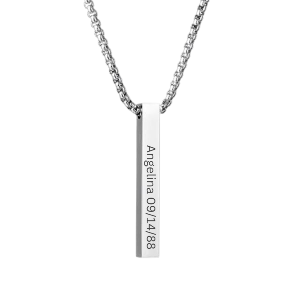 Bar Engraved Rolo Chain Necklace