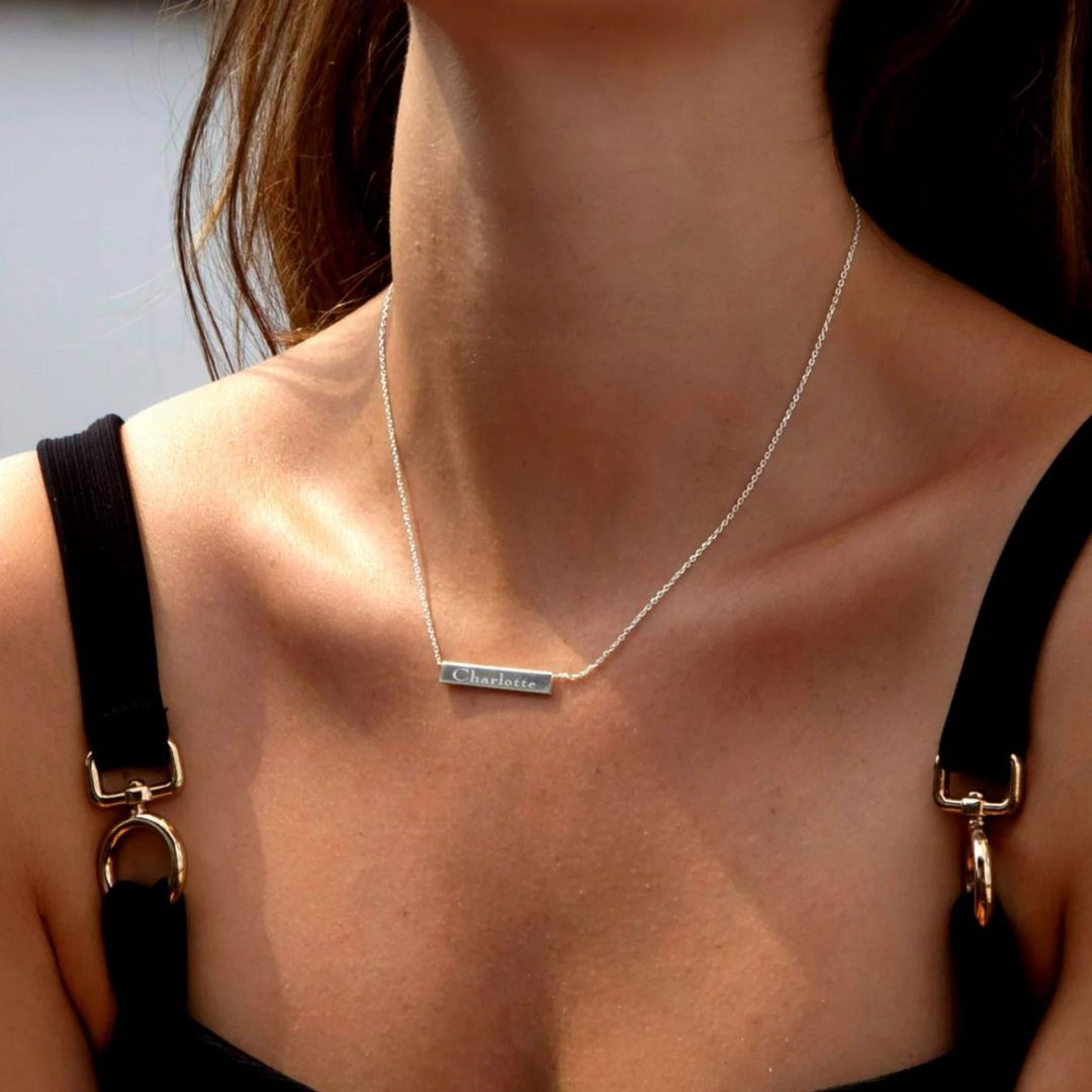 Bar Engraved Horizontal Name Necklace