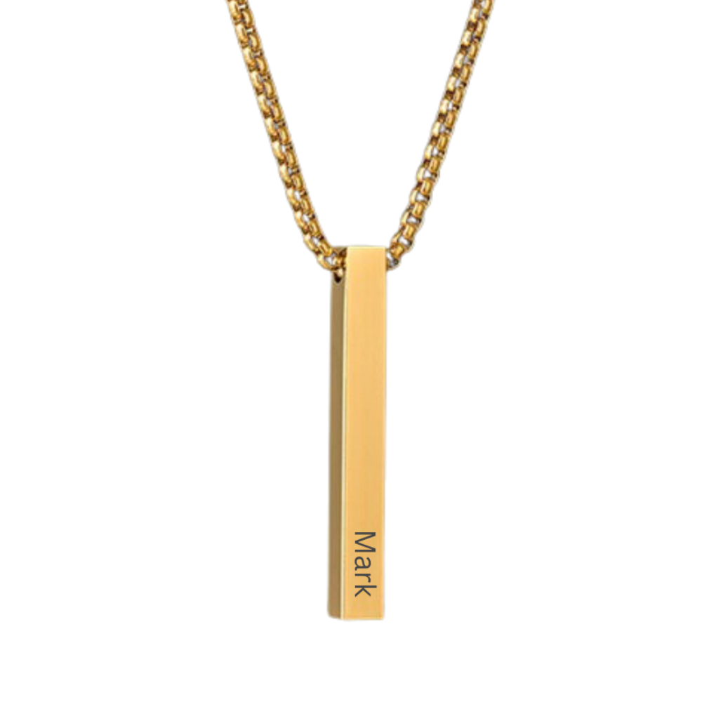 Bar Engraved Rolo Chain Necklace