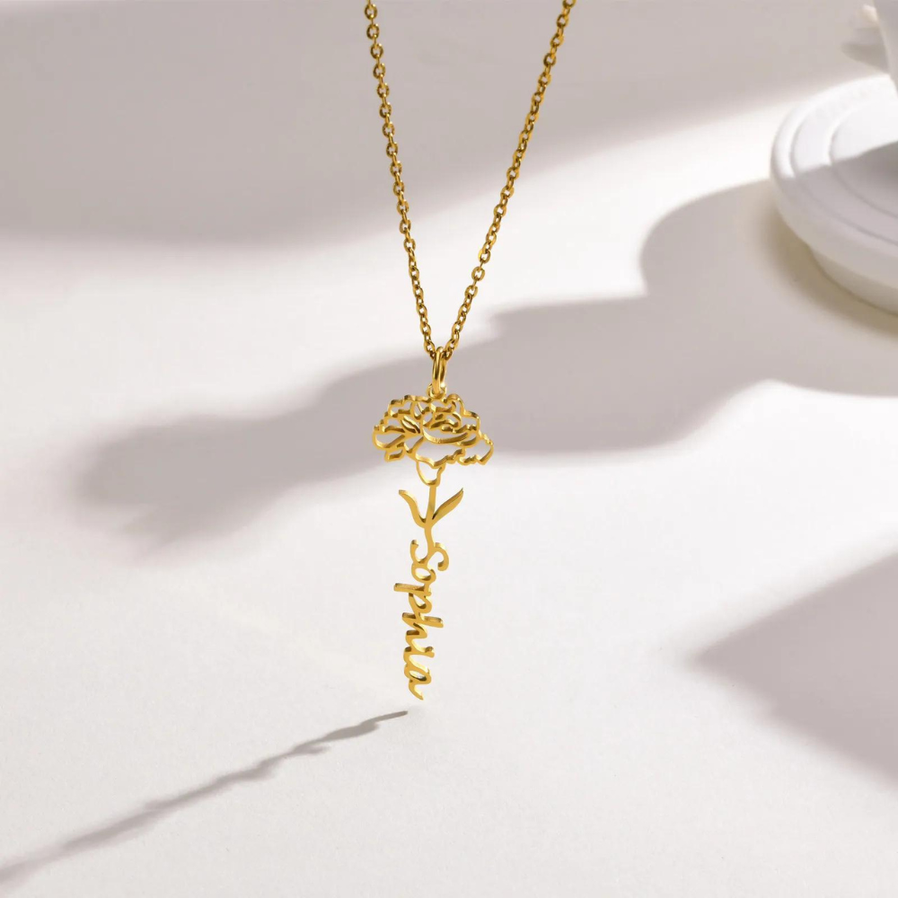 Flower Birth Month Name Necklace