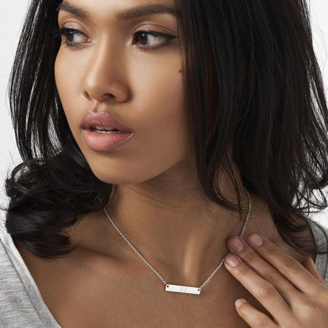 Bar Engraved Horizontal Name Necklace