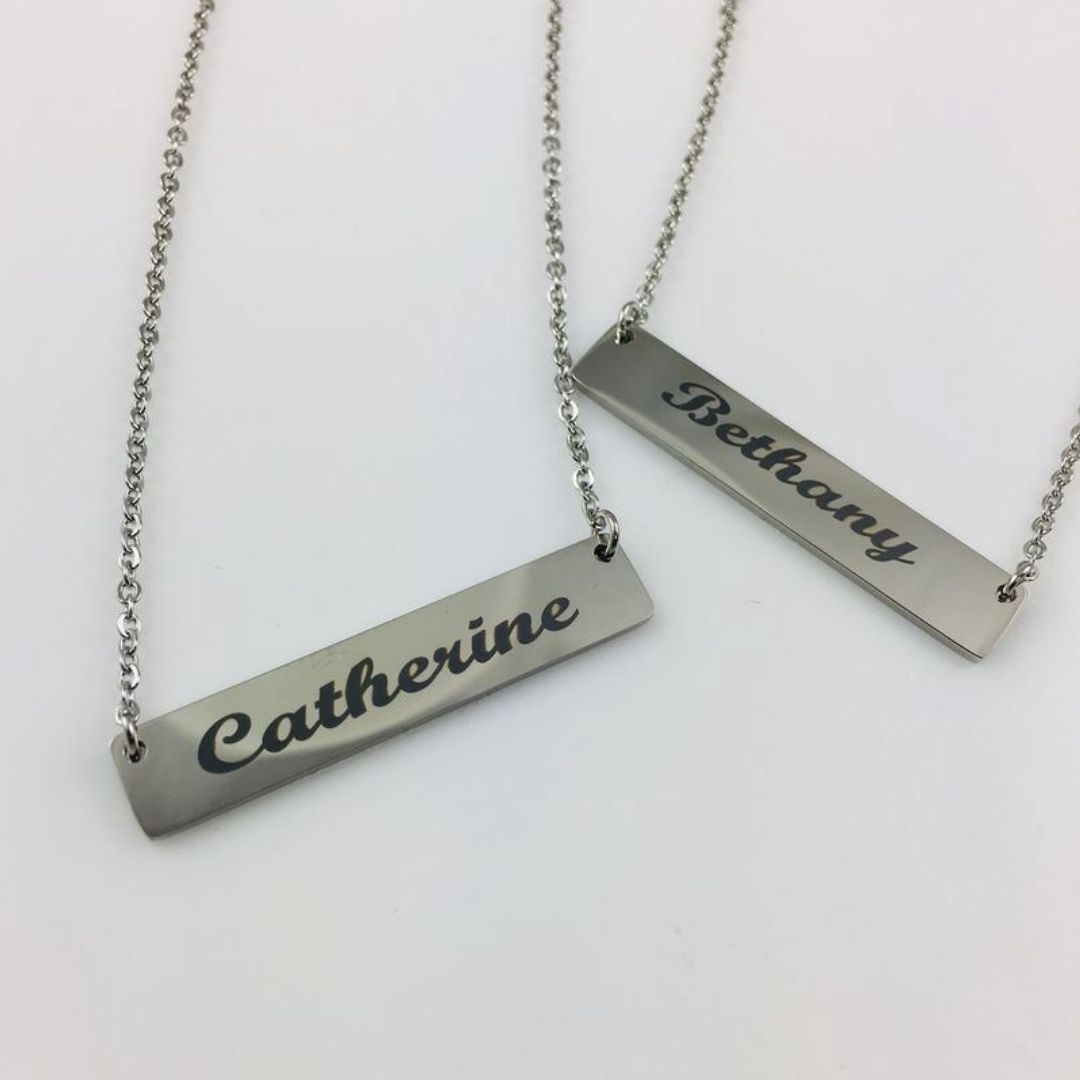 Bar Engraved Horizontal Name Necklace