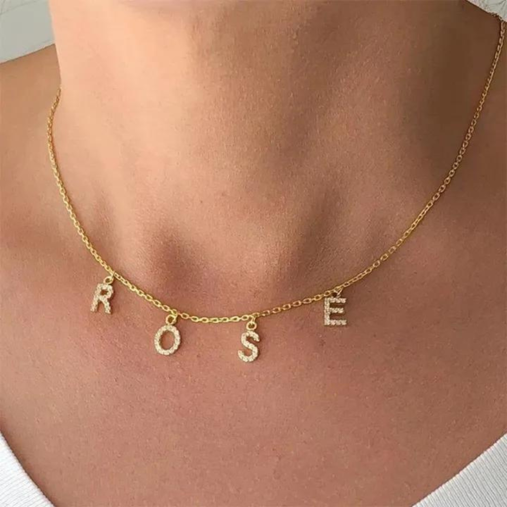 Zirconia Personalized Letter Gold Necklace