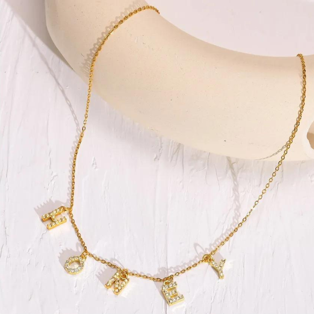 Zirconia Personalized Letter Gold Necklace