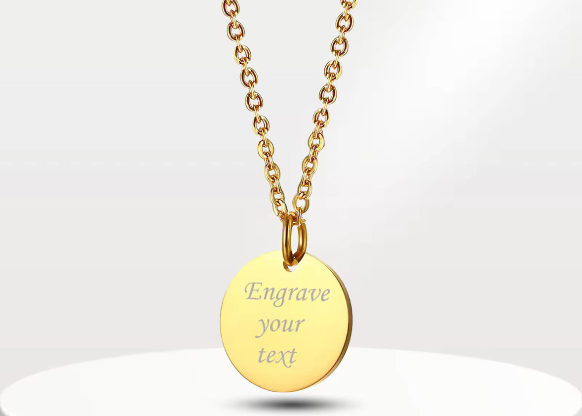 Engraved Circle Pendant Necklace