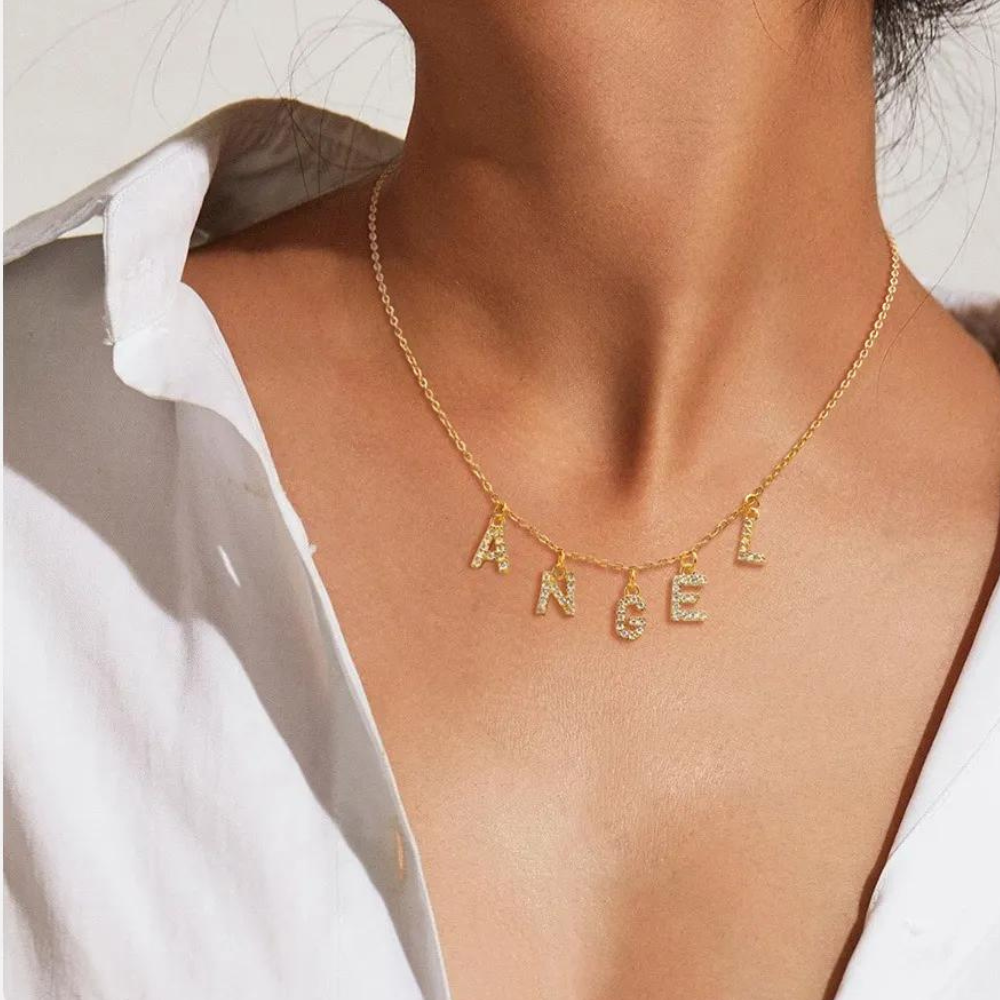 Zirconia Personalized Letter Silver Necklace