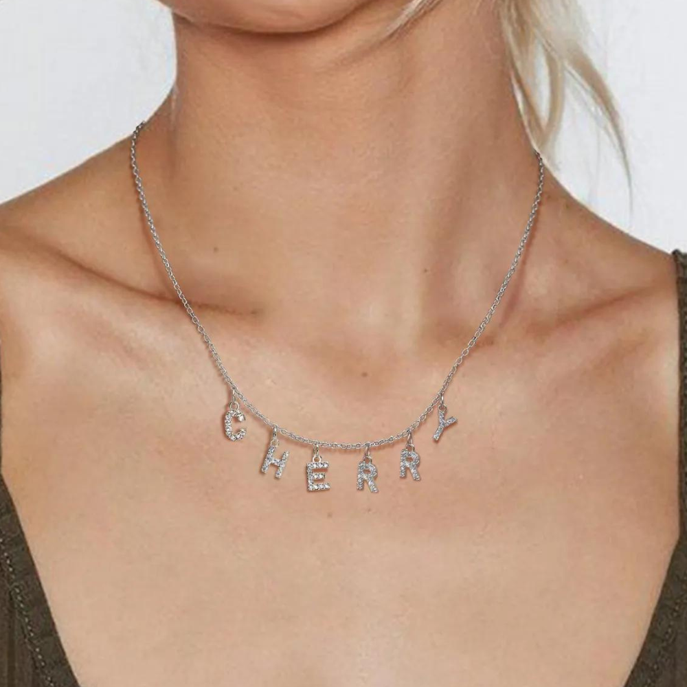 Zirconia Personalized Letter Silver Necklace