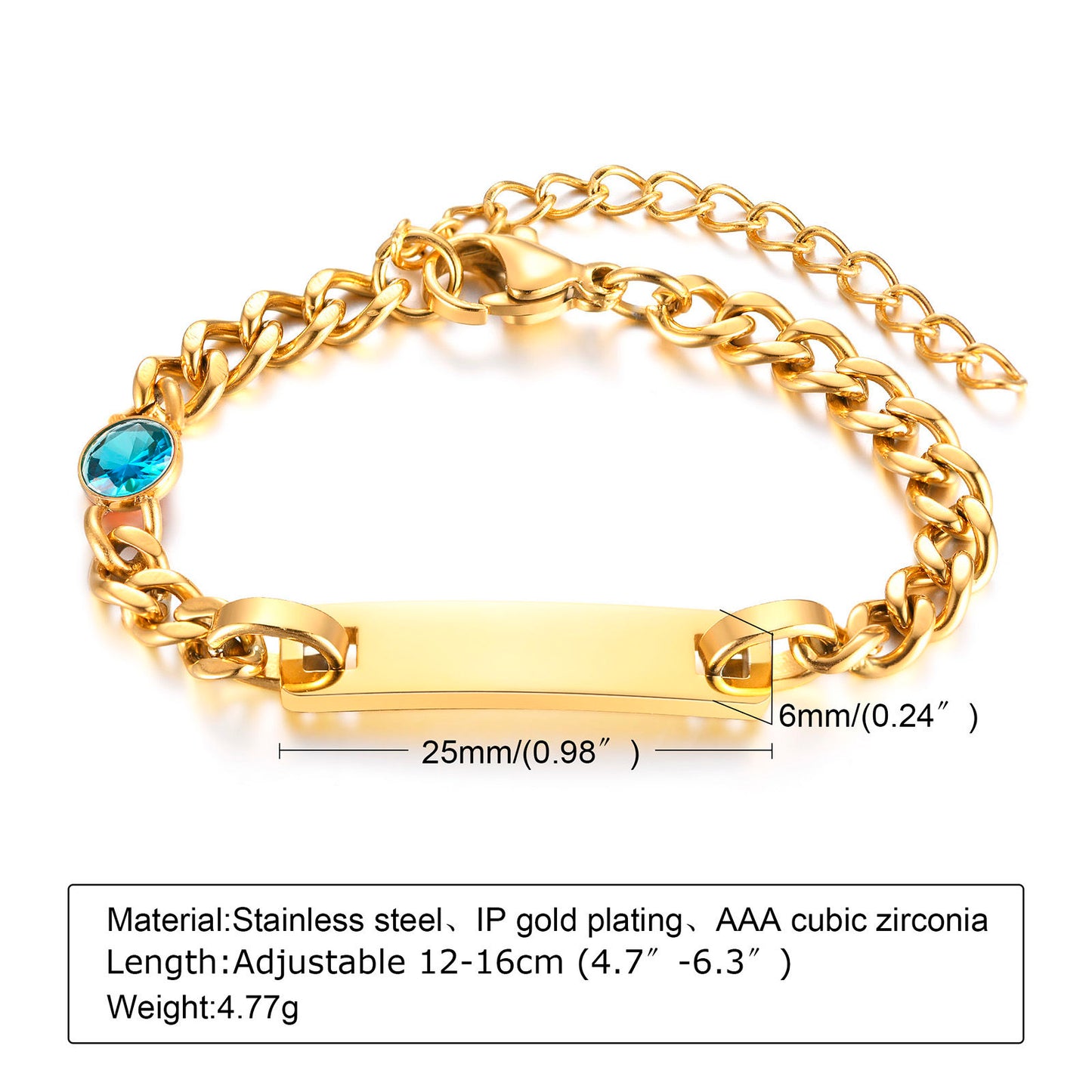 Kids Engraved Birthstone Bracelet ( Adjustable)