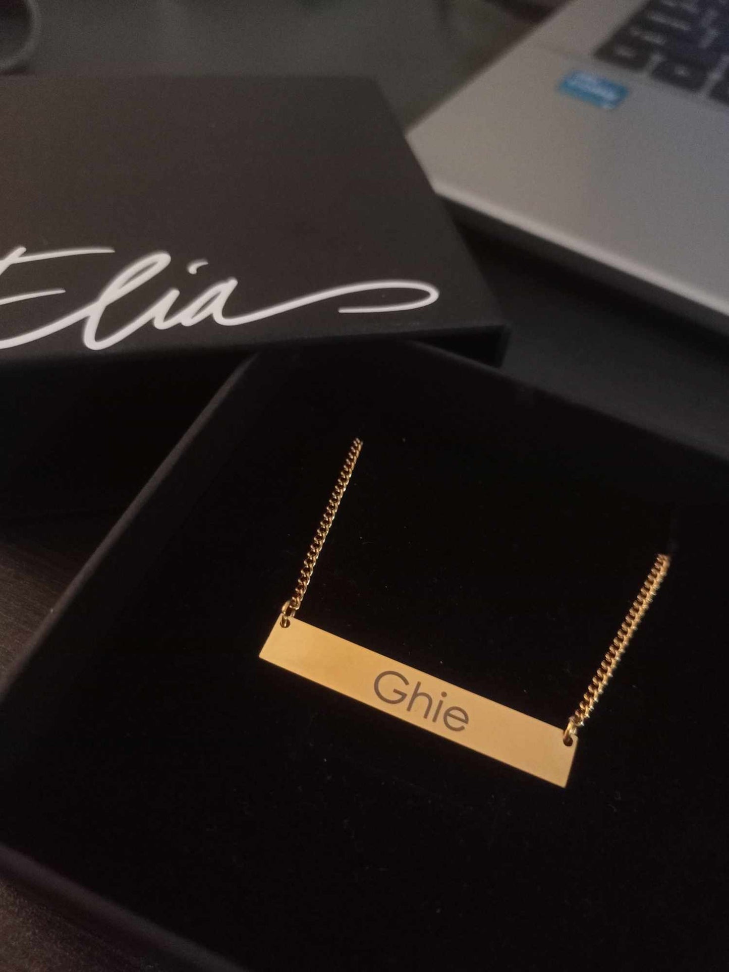 Bar Engraved Horizontal Name Necklace