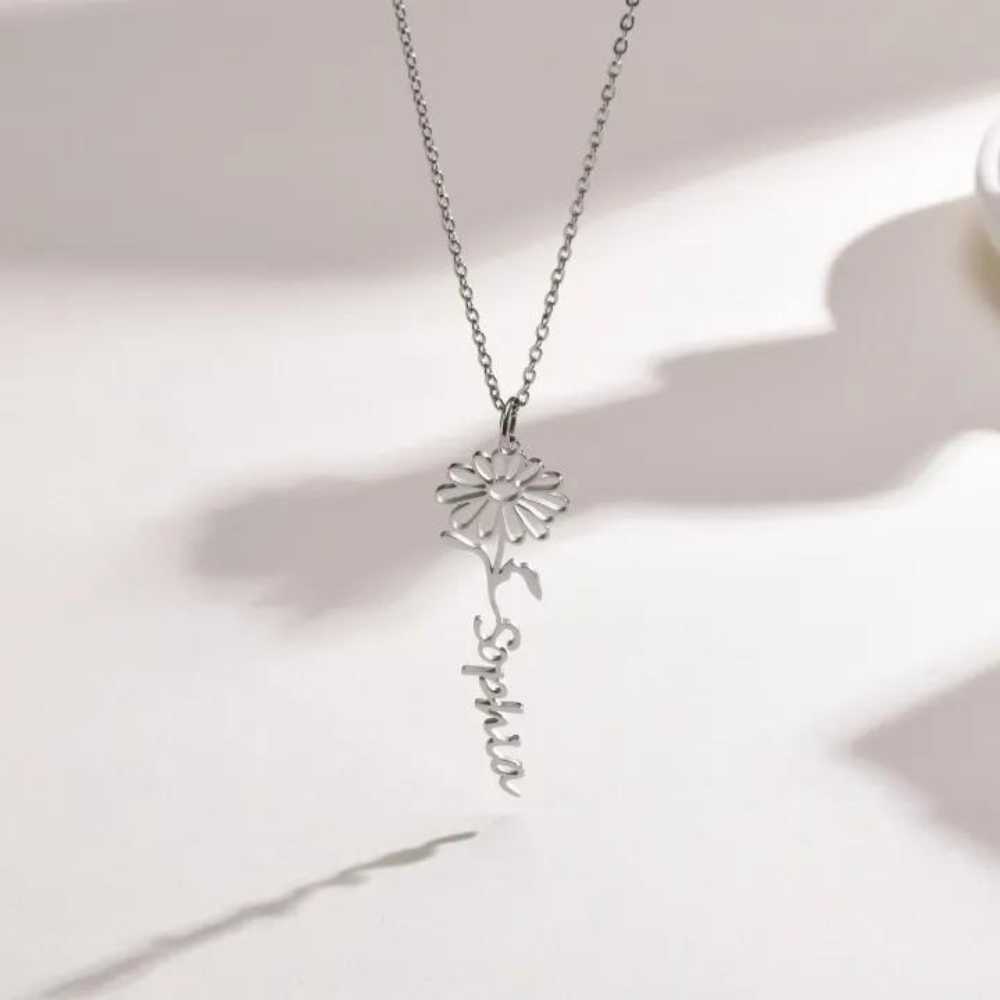 Flower Birth Month Name Necklace