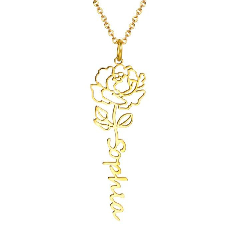 Flower Birth Month Name Necklace