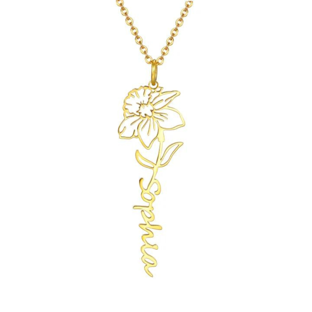 Flower Birth Month Name Necklace