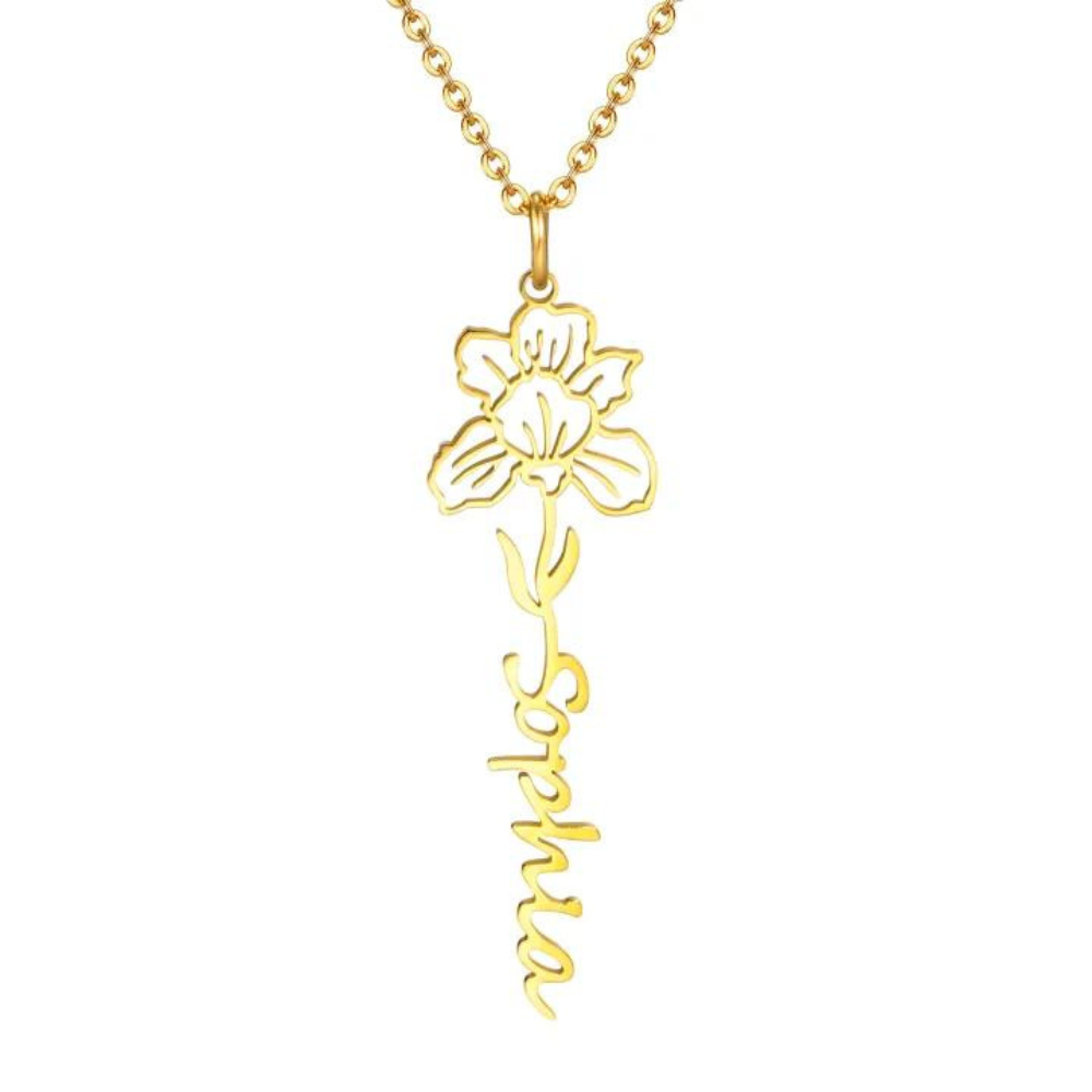 Flower Birth Month Name Necklace