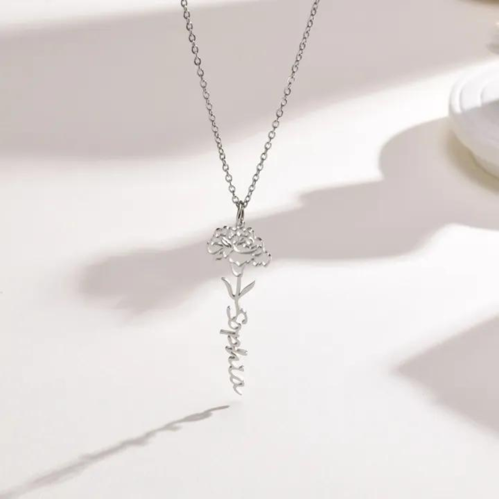 Flower Birth Month Name Necklace