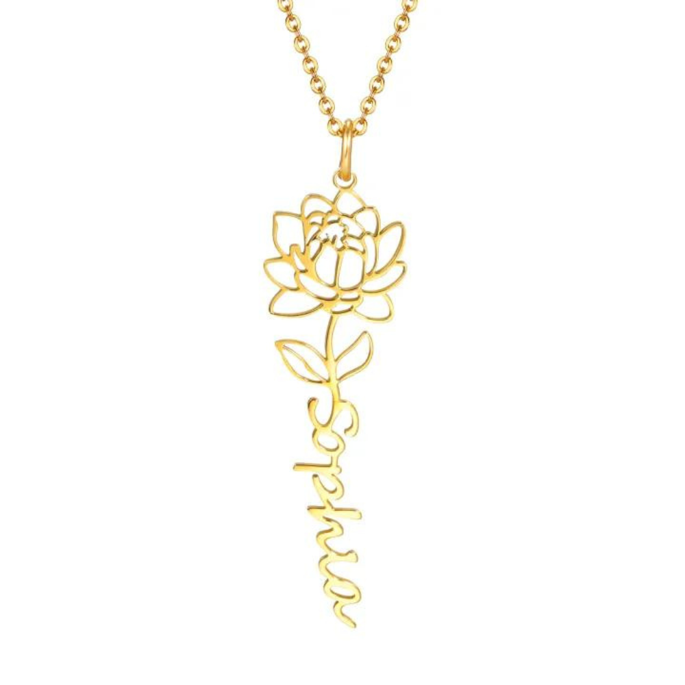 Flower Birth Month Name Necklace
