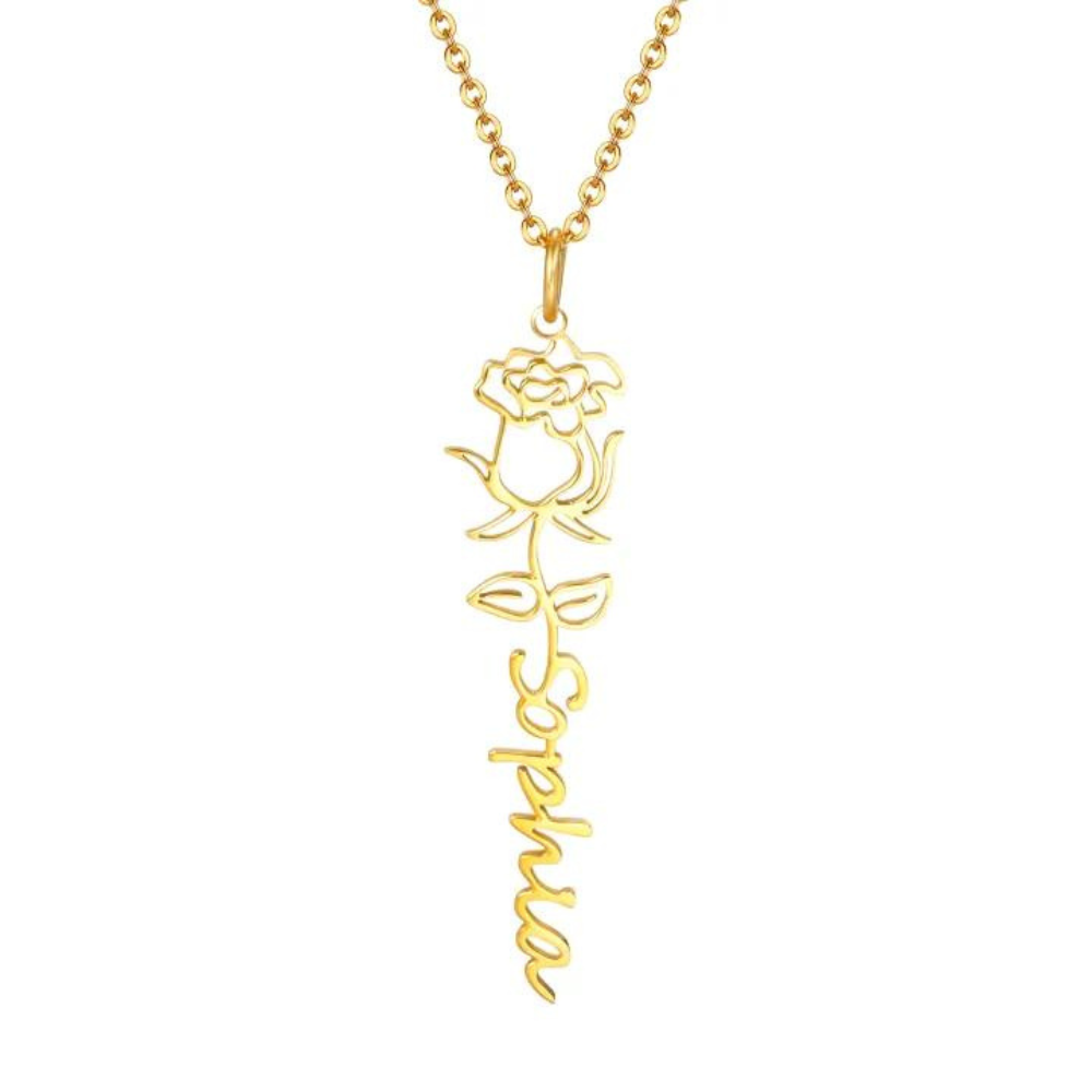 Flower Birth Month Name Necklace