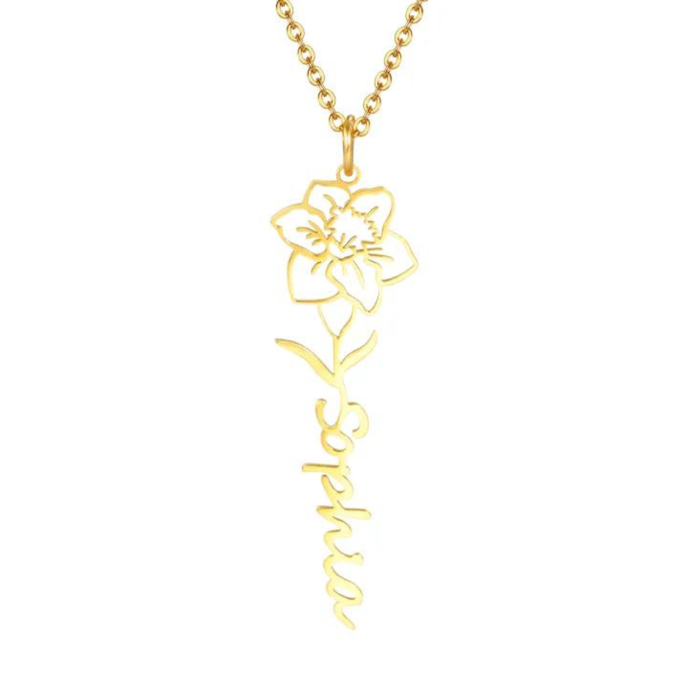 Flower Birth Month Name Necklace