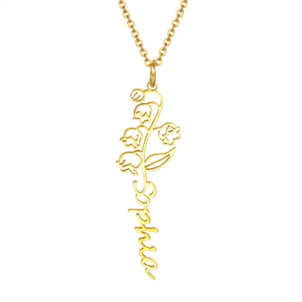 Flower Birth Month Name Necklace