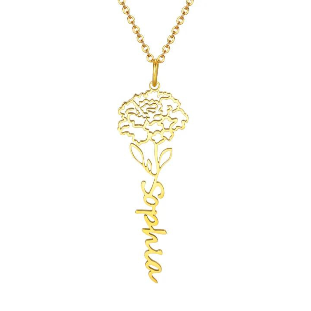 Flower Birth Month Name Necklace