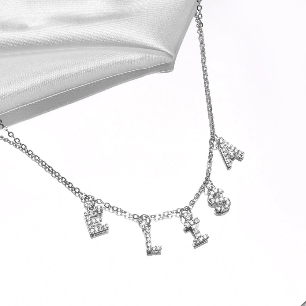 Zirconia Personalized Letter Silver Necklace