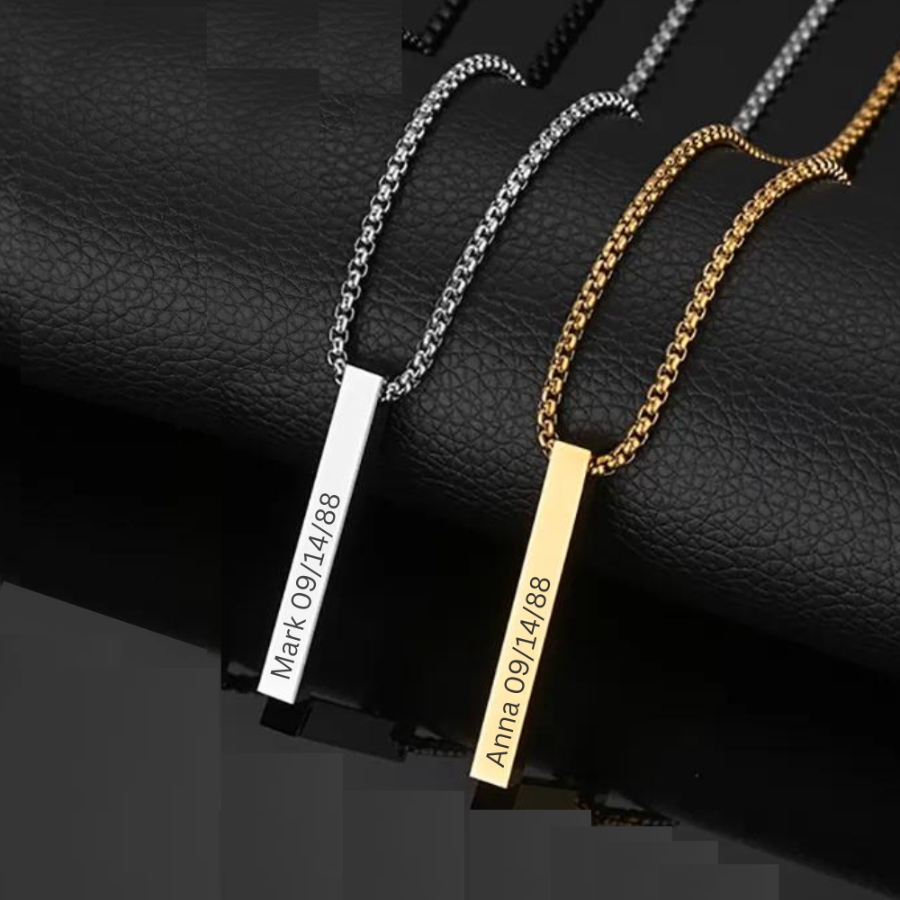 Bar Engraved Rolo Chain Necklace