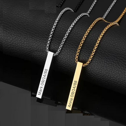 Bar Engraved Rolo Chain Necklace