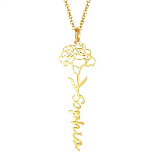 Flower Birth Month Name Necklace