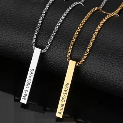 Bar Engraved Rolo Chain Necklace