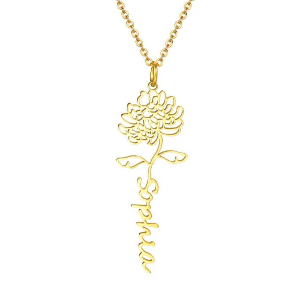 Flower Birth Month Name Necklace